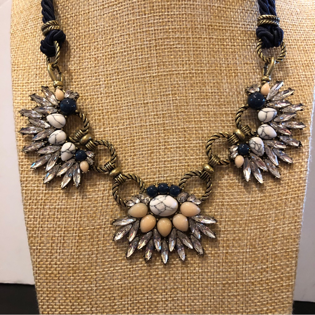 Chloe And Isabel Morningtide Collar Necklace Blue Satin Braid W Rhinestones 35$